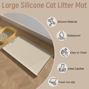 Alternative view of Large Cat Litter Mat 34"x22", Cat Litter Trapping Mat For Litter Box, Silicone Pet Feeding Mat With Raised Edges Waterproof, Beige