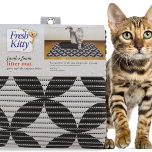 Fresh Kitty Durable XL Jumbo Foam Litter Box Mat – BPA and Phthalate Free, Water Resistant, Traps Litter from Box, Scatter Control, Easy Clean Mats – Gray Pattern 40”x 25” (9052)